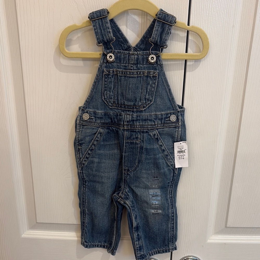GAP Blue Denim Overalls with Distressed Details